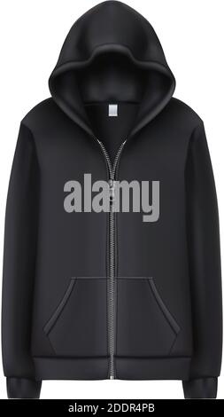 3d realistic vector black sport hoodie. Vector illustration on white background. Stock Vector