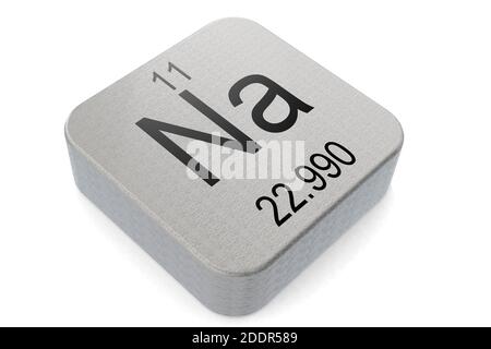 Sodium element symbol on metal block, 3D rendering Stock Photo