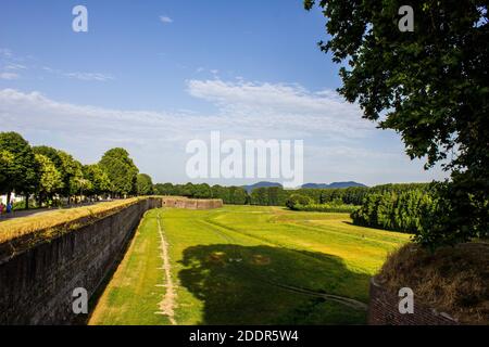 Lucca, Italy - July 9, 2017: View from the City Walls on a Summer Day Stock Photo