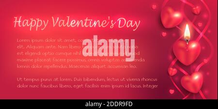 Heart like burning candle with flame, greeting card for Happy Valentines day, vector Stock Vector
