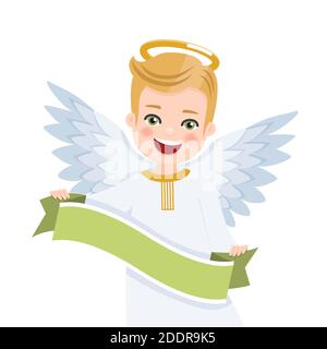 Angel with ribbon. Baptism invitation with message and white background ...