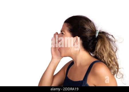 Young woman shouting and screaming. Stock Photo