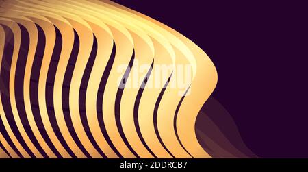 Abstract background of striped texture, optical ilusion of steps or layers made of gold, wallpaper cover Stock Vector