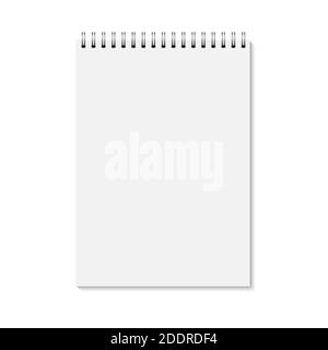Vector realistic closed notebook. Vertical blank copybook with metallic silver spiral. Template of organizer or diary isolated. A4 Stock Vector