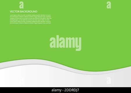 Vector modern simple wavy green background with paper effect. Background with gray and white waves. Sample text. Stock Vector