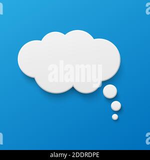 Vector white blank paper speech bubble on blue gradient background. Realistic 3d illustration. Cloud shape. Template for your design. Stock Vector