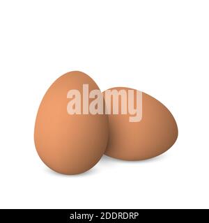 Vector brown realistic eggs. Two chicken eggs isolated with soft shadows on white background. 3D illustration Stock Vector
