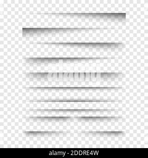 Vector realistic transparent shadows set. Paper edge shadows on transparent background. Template for your design Stock Vector