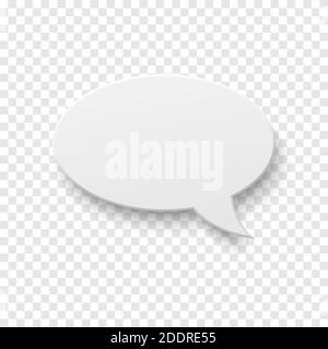 Vector white blank paper speech bubble on transparent background. Realistic 3d illustration. Template for your design. Stock Vector