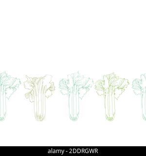 Modern Celery Seamless Vector Repeat Border. Botany Outline Vegetable Design. Food, Kitchen, Kitchen Wear, Apron, Cooking, Health. Vector EPS 10 Tile. Stock Vector