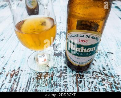 Spanish Mahou beer. Stock Photo