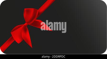 black gift card or voucher template with red ribbon vector illustration Stock Vector