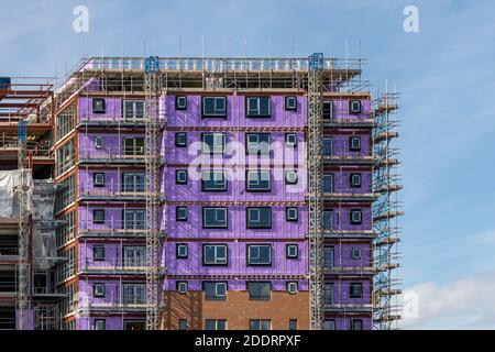 Scaffolding on a building, construction site - Liverpool, UK Stock Photo