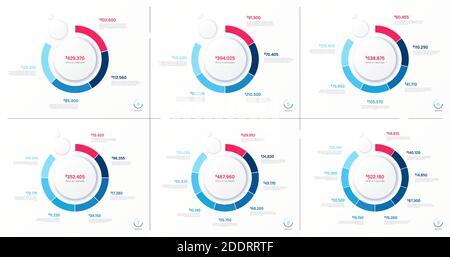 Set of vector round chart diagrams. Infographic, presentation, report, visualization templates Stock Vector