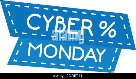 cyber monday lettering in ribbon frame with percent symbol Stock Vector