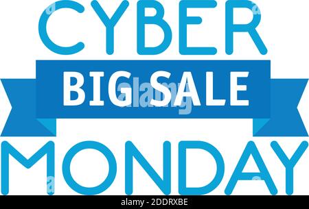 cyber monday lettering and ribbon in white background Stock Vector