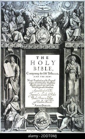 KJV-King-James-Version-Bible-first-edition-title-page-1611. Stock Photo