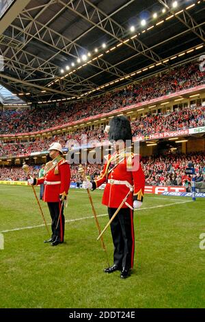 Royal guards at the Millennium stadium for the Six Nations rugby match Wales vs Italy, in Cardiff, Wales. Stock Photo