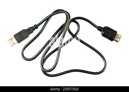 USB extension cord black isolated on white background. Stock Photo