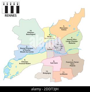 administrative vector map of Breton capital Rennes, France Stock Vector