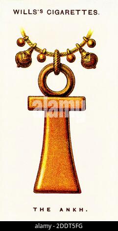 Antique cigarettes cards.  Wills's cigarettes (Lucky Charms). The ancient Ankh magical amulet. 1923 The ankh or key of life is an ancient Egyptian hie Stock Photo