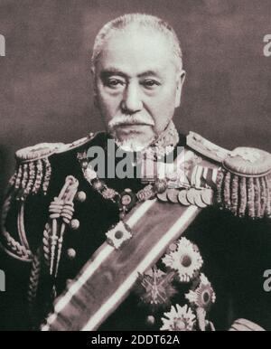 Retro photo of admiral Heihachiro Togo. Marshal-Admiral the Marquis Togo Heihachiro (1848 – 1934), served as a gensui or admiral of the fleet in the I Stock Photo