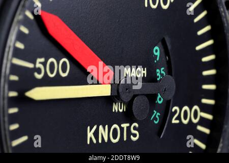 analogue airspeed indicator of jet aircraft Stock Photo
