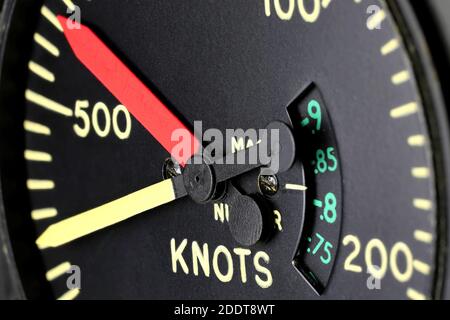 analogue airspeed indicator of jet aircraft Stock Photo
