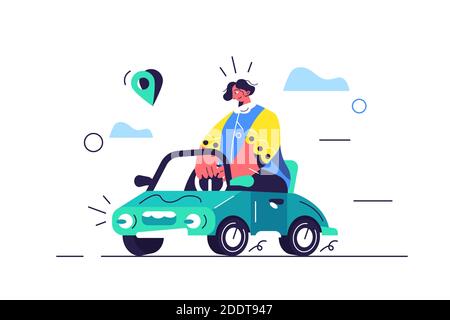 Girl rides in car in flat style Stock Vector