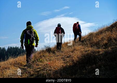 hikers walking in the plateaus of the eastern black sea region Stock Photo