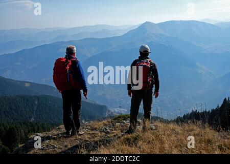 hikers walking in the plateaus of the eastern black sea region Stock Photo