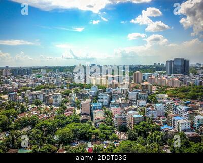 Yangon. 23rd May, 2018. Photo taken on May 23, 2018 shows a view of Yangon, Myanmar. Yangon is Myanmar's largest city and economic center. It is an important gateway and window to Myanmar, which has seen an increasing influx of foreign tourists and investors in recent years. Credit: Xinhua/Xinhua/Alamy Live News Stock Photo