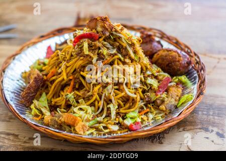 A bowl of a regional noodle dish called pansit batil patung at a local noodle house in Makati City, Philippines Stock Photo