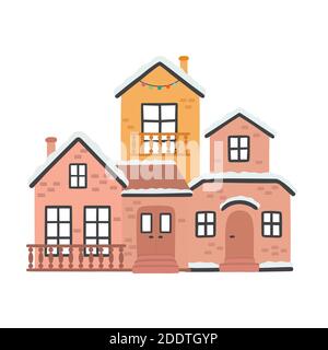 Cartoon winter houses. Vector illustration isolated on white background. Stock Vector