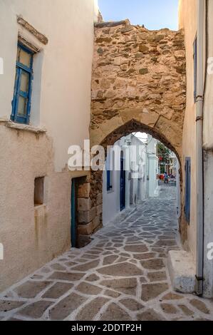 Antiparos, Greece. A small alley within the castle sector, in Antiparos town, the only settlement on Antiparos island. Stock Photo