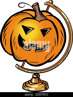 globe international pumpkin Halloween creepy face funny holiday Stock Vector