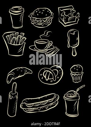 Fast food snacks and drinks chalk sketch icons Stock Vector | Adobe Stock