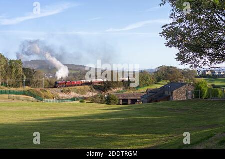 Steam locomotive 6201 Princess Elizabeth hauling a Northern Belle dining train on the west coast mainline Stock Photo