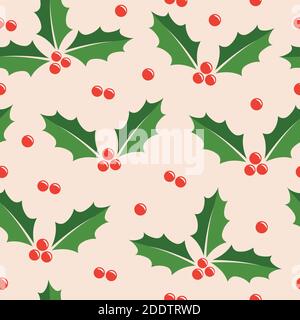 christmas holly berry seamless pattern vector illustration EPS10 Stock Vector