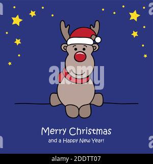 cute white deer christmas cartoon vector illustration EPS10 Stock Vector