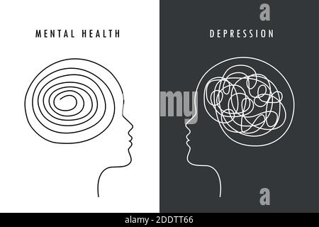 mental health concept woman brain silhouette vector illustration EPS10 Stock Vector