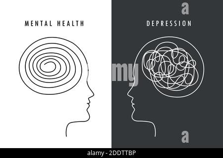 mental health concept man brain silhouette vector illustration EPS10 Stock Vector