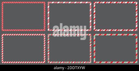 Candy cane  frames  set christmas. Collection of Xmas striped border with copyspace. Rectangle background for banner or christmas card. Vector, holida Stock Vector