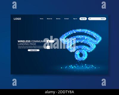 Network data protection technology landing page, blue interface, vector, illustration, eps 10 file Stock Vector