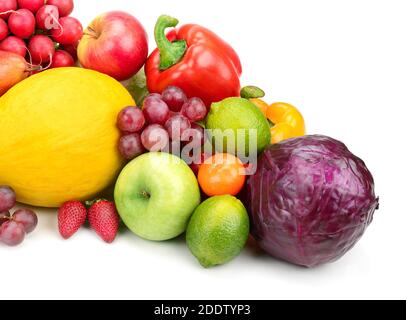 Composition of fruits and vegetables isolated on white background Stock Photo