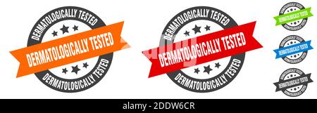 dermatologically tested stamp. dermatologically tested round ribbon sticker. label Stock Vector