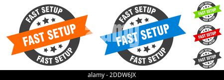 fast setup stamp. fast setup round ribbon sticker. label Stock Vector