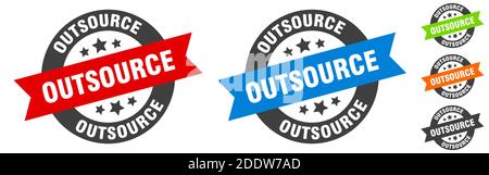 outsource stamp. outsource round ribbon sticker. label Stock Vector