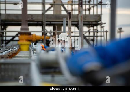 Construction work, Flotta, oil terminal, Orkney, Scotland Stock Photo