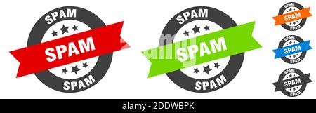 spam stamp. spam round ribbon sticker. label Stock Vector